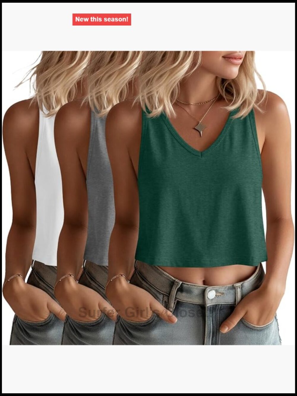 3-Pack V-Neck Cropped Tank Tops for Women Sleeveless Loose Fit Summer Layering